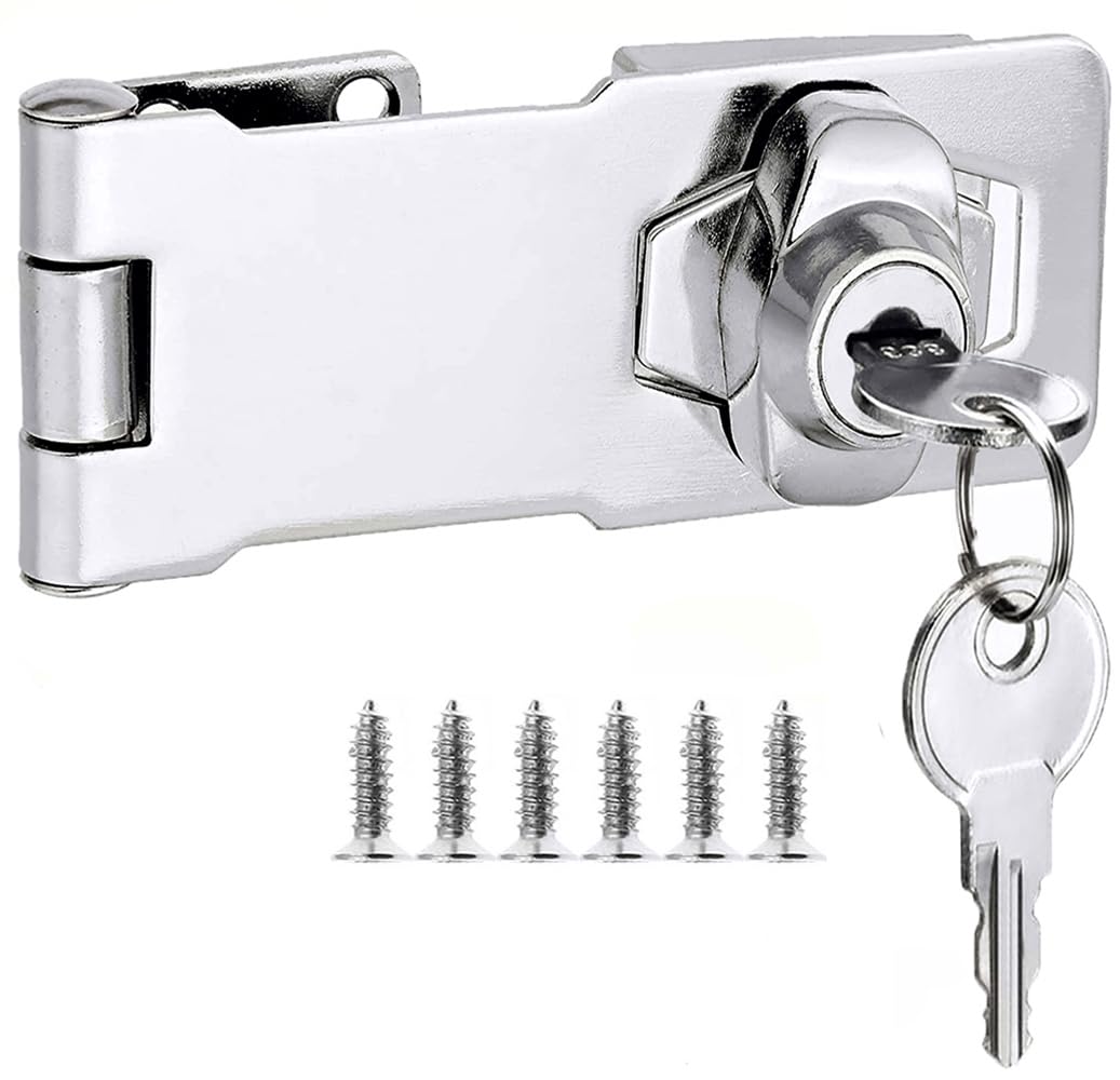 ZiYuya Hasp Lock with Keys, Padlock Shed Locks Gate Latch Door Bolt Lock Hasps Drawer Cupboard Twist Knob Locking Hasp Keyed Locking Closet Latch Bolt Door Locks Silver 3 Inch