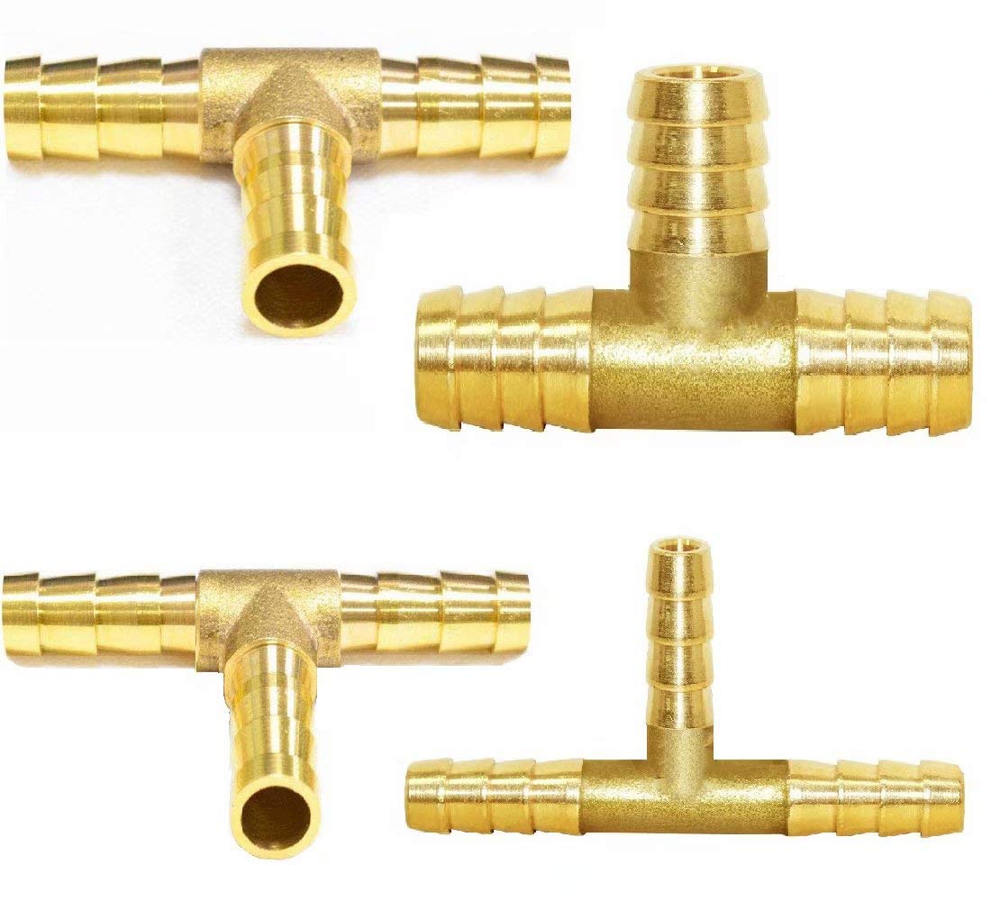 YYUWEI T Piece Brass Hose Connector 4PCS Fuel Hose Connector Pneumatic Hose Barbed Connector for Fuel Air Water Gas Oil (6mm 8mm 10mm 12mm)