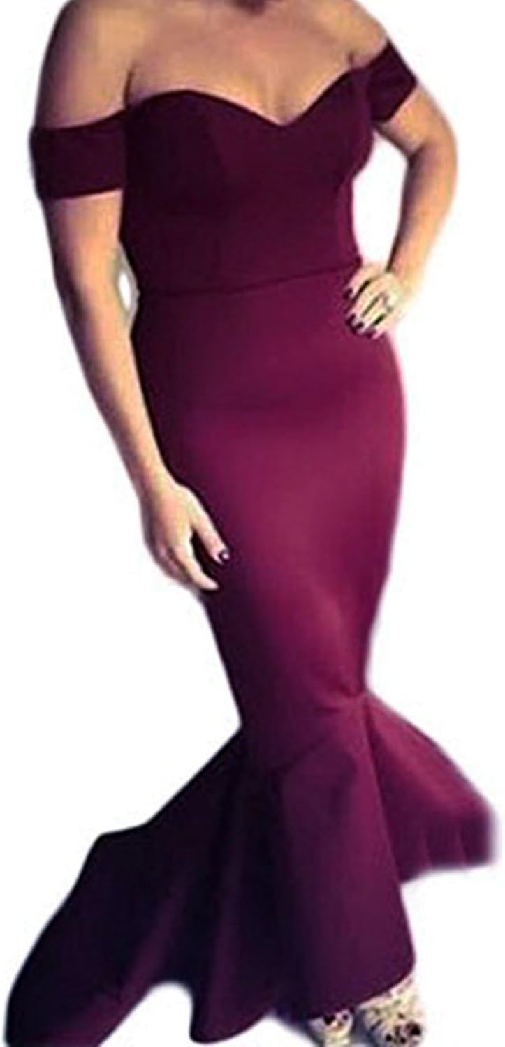 Ebbizt Womens Plus Size Fashion 2017 Off The Shoulder Ruffle V Neck High Low Bodycon Prom Evening Club Mermaid Maxi Long Dress Burgundy XX-Large