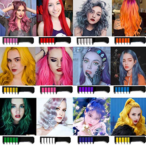 12 Colors Temporary Bright Hair Color Chalk Comb Set for Girls Kids