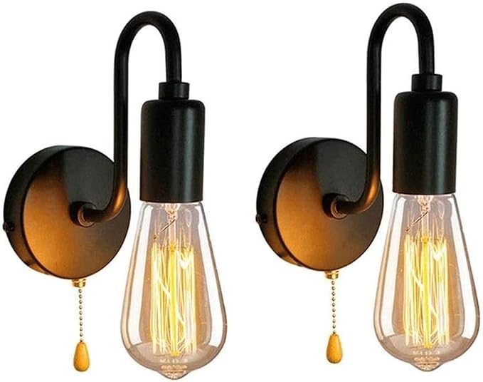 CHFQ 2 PCS Industrial Wall Lamp, Vintage Retro Wall Light with Pull Cord Switch Nordic
