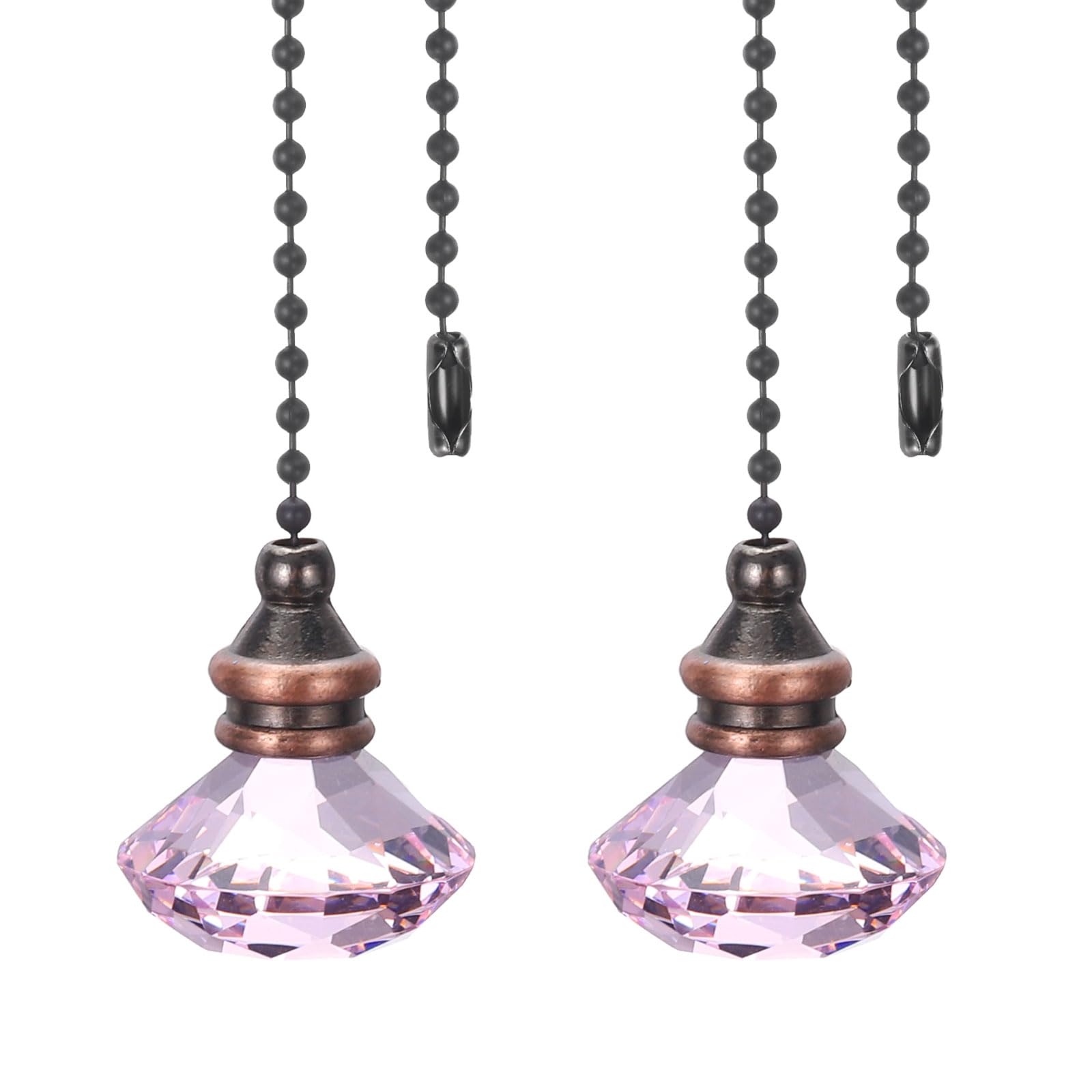 PATIKIL Ceiling Fan Pull Chain, 2 Pack 12" Decorative Diamond Pendant Chain Extender Charm Extension Pull String for Ceiling Fans Light Lamp, Pink