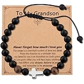 YangQian Christmas Gifts for Men Christian Grandson Son Birthday Gift for Men Catholic Cross Bracelet with Inspirational Card
