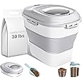 ANVS Dog Food Storage Container - Up to 30Lbs Collapsible Dog Food Container with Airtight Lids, Scoop and 2.5L Small Pet Food Storage Container Dry Food For Dog, Cat and Other Pet Food (Grey)