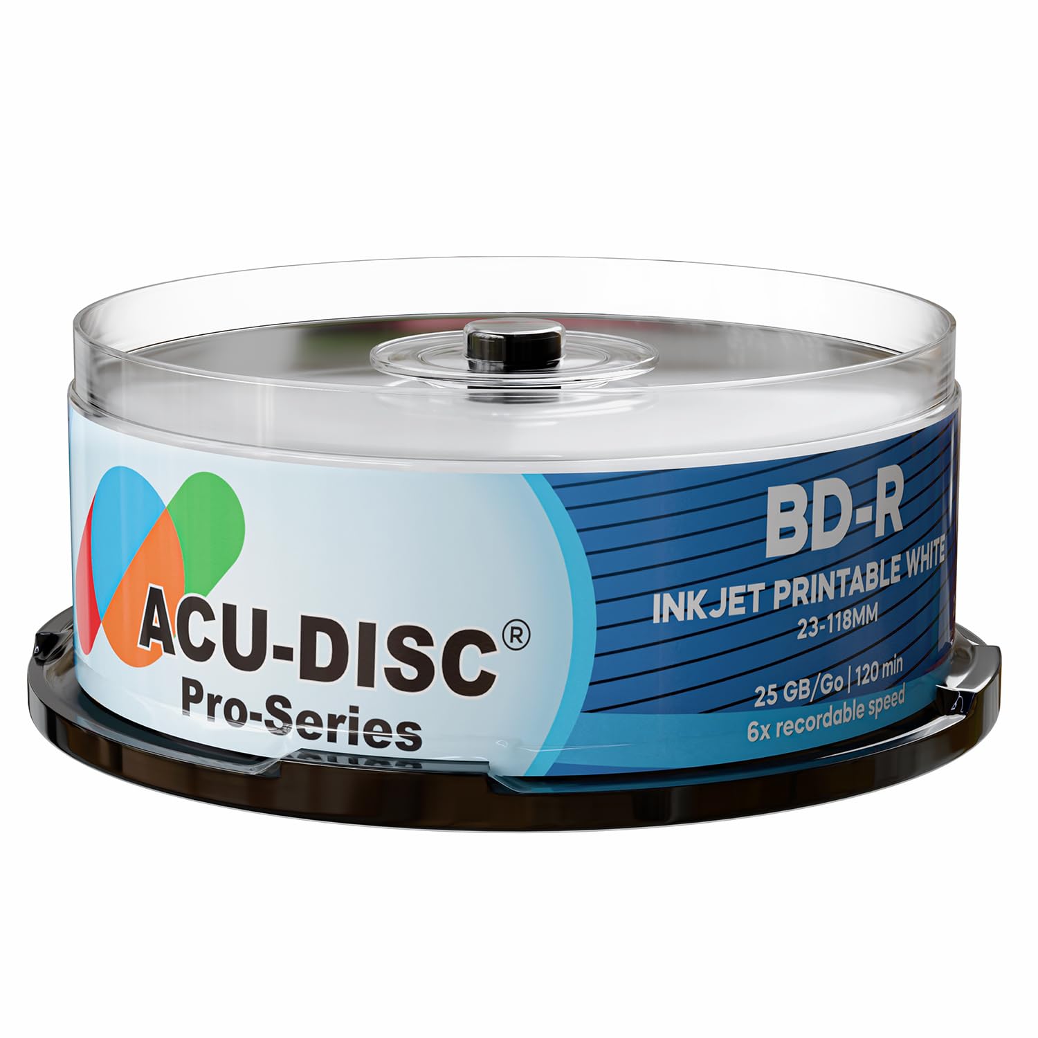ACU-DISC Pro-Series BD-R 25GB 6x HTL Full Face White Inkjet Printable Single Layer Recordable Blank Data Blu-Ray Discs 130 Minutes Cake Box/Spindle 13655 - 25 Pack