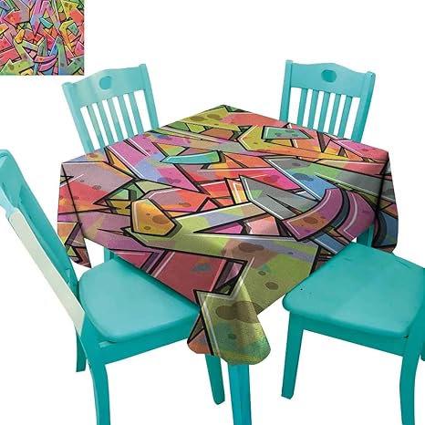 Amazon Longbuyer カラフル 洗えるテーブルクロス 抽象的なグランジアロー グラフィティにインスパイアされたスプレー ペイントスタイルのフィギュアイラスト 36インチx36インチ キッチンに最適 防塵 デスクトップ装飾 54x54 Inch テーブルクロス オンライン通販