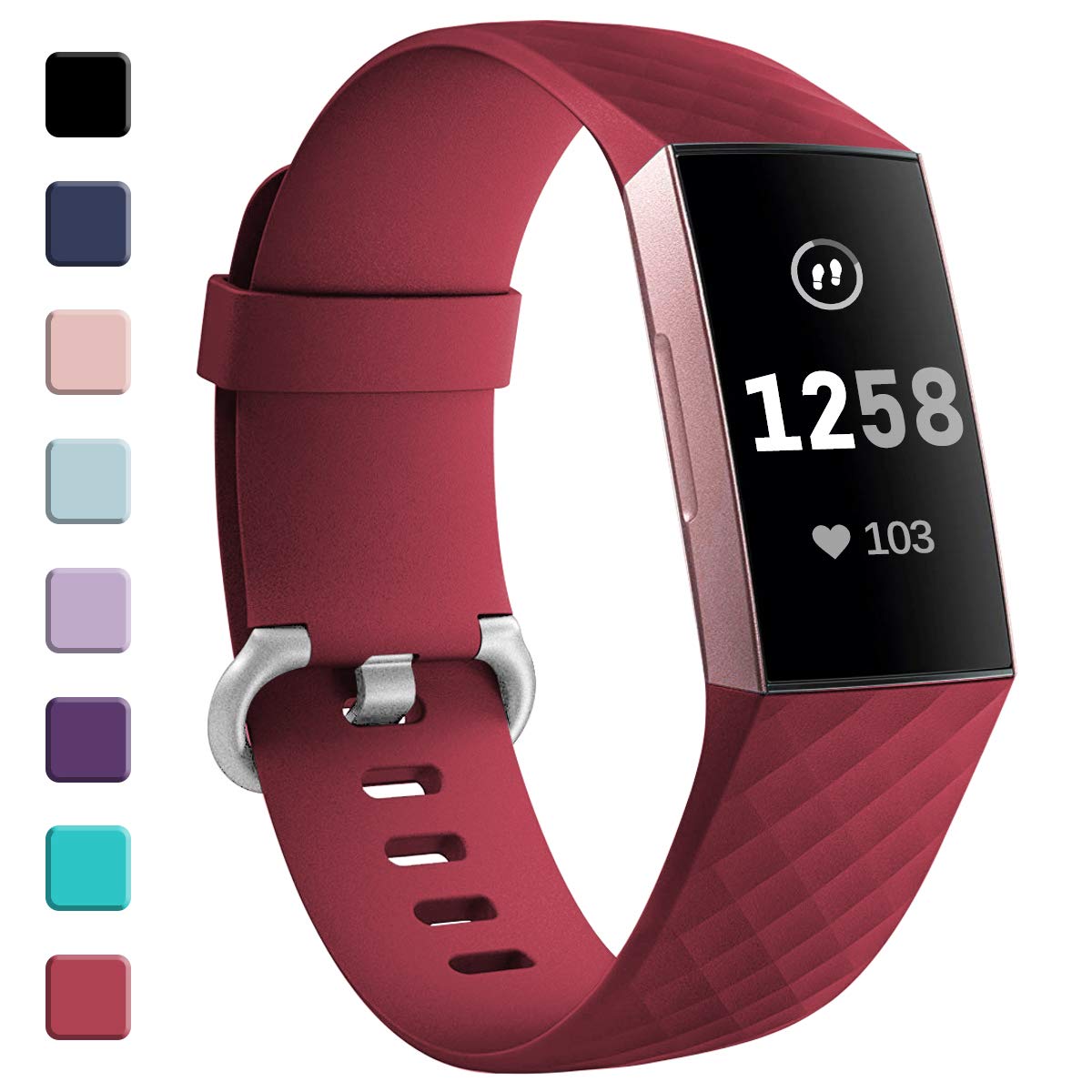 GEAK Strap Compatible for Fitbit Charge 3/Fitbit Charge 4, Adjustable Classic Replacement Wristband, Small Red — image 1