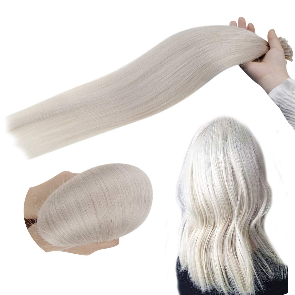 Hetto U Tip Extensions Human Hair 100 Real Natural Hair Pre Bonded Extensions for Woman #60 Platinum Blonde Fusions Keratin Extension 16 Inch 50G