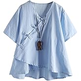 Minibee Women's Linen Retro Chinese Frog Button Tops Blouse