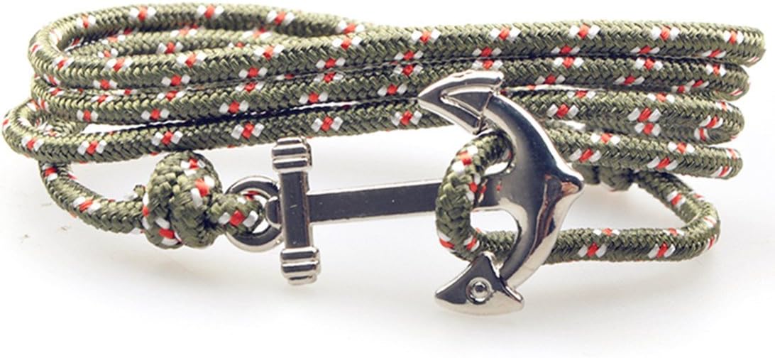 SW8 Silver Nautical Charm Anchor Bracelet for Men Women Multi-Wrap Paracord Rope Bracelets Adjustable Size 6"-10"