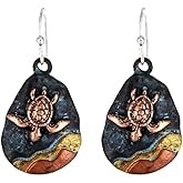 DianaL Boutique Sea Turtle Earrings Dangle Metal Casting Patina Copper Finish