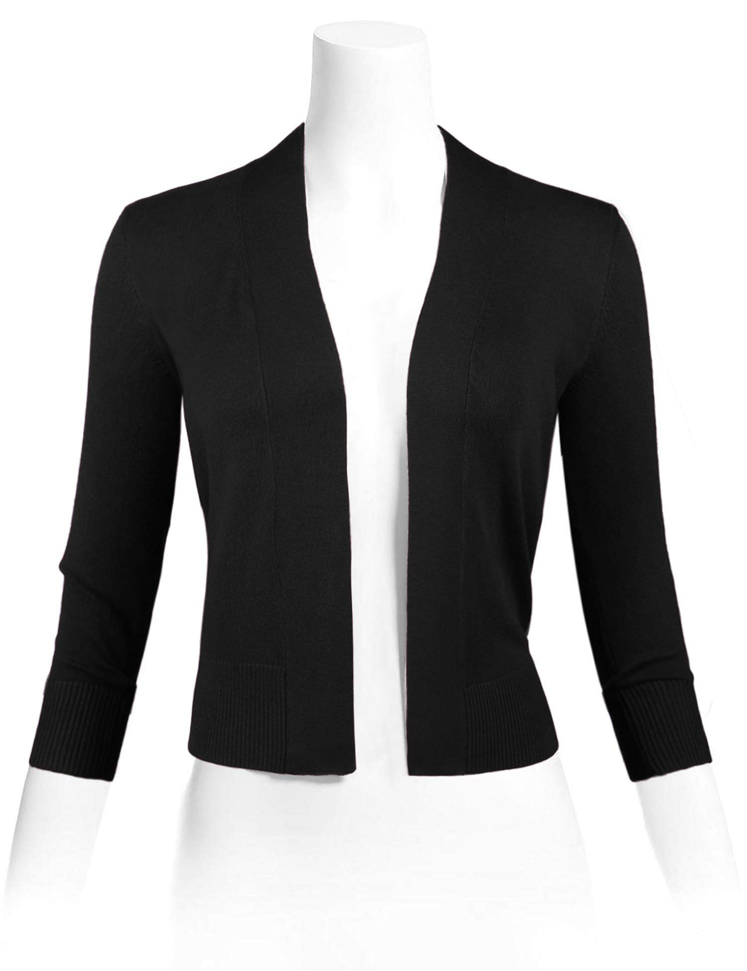 Sarin Mathews Womens 3/4 Sleeve Open Front Cropped Short Knit Cardigan Sweaters Black M