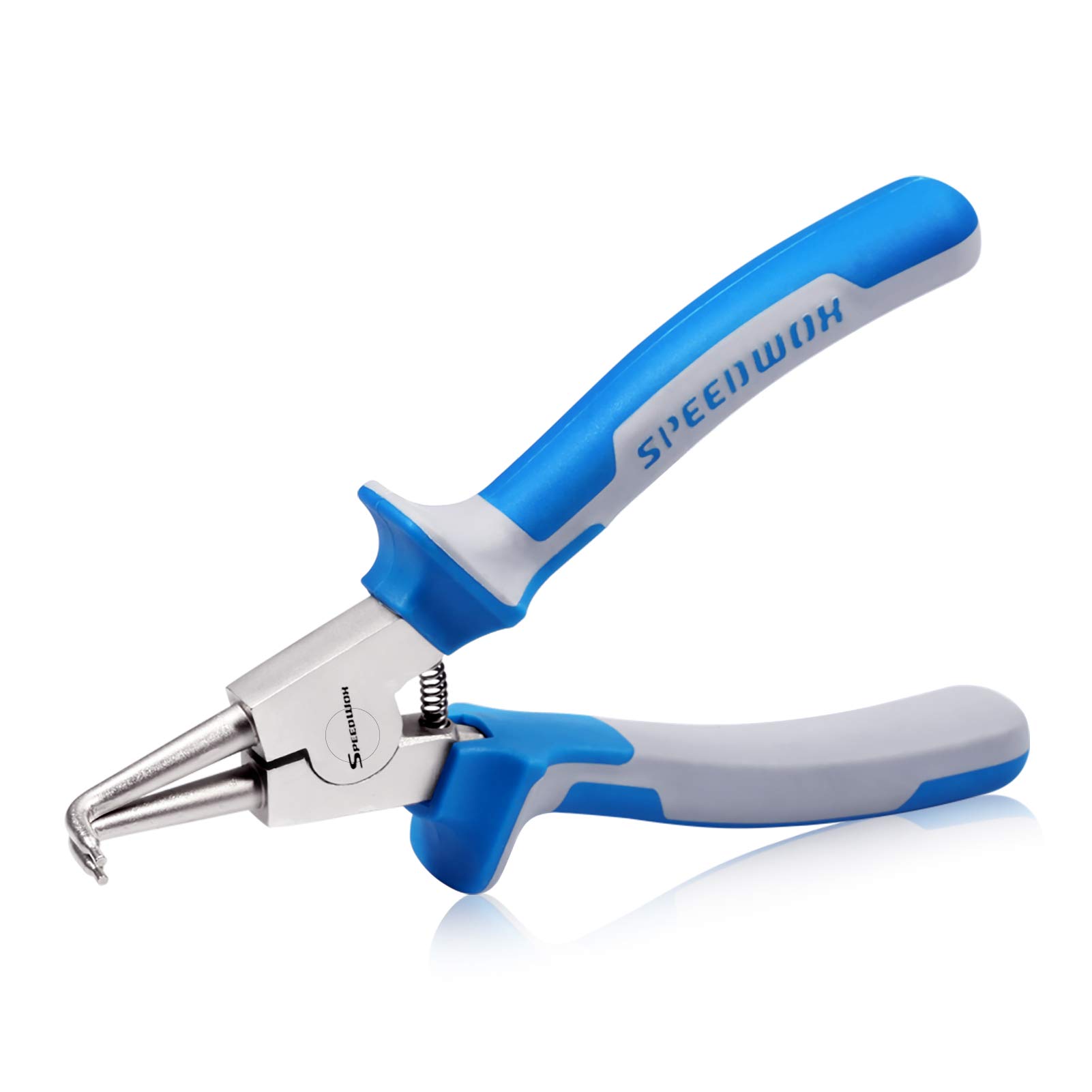 SPEEDWOX Circlip Pliers External Snap Ring Pliers with Bent Jaw 7 Inch Retaining Ring Plier Precision C Clip Pliers Fixed Tip Comfort TPR Handles