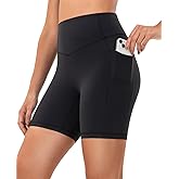 YUNOGA HugMotion Womens High Waisted Biker Shorts with Pockets 6 Inches - No Front Seam Workout Gym Yoga Short