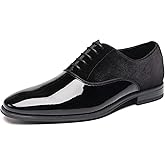 TYNDALL Mens Oxford Classic Faux Patent Leather Lace-up Tuxedo Dress Shoes Black Use for Business Wedding Formal Dinners Church Services Theatre Performance
