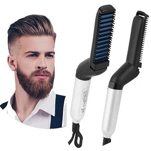 MS ENTERPRISE Electric Beard Straightener for Men - Professional Quick Styling Comb for Frizz-Free Beard Hair - Ceramic Ionic Heating Control - Portable Brush with Anti-Scald Feature
