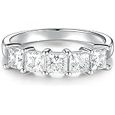 Eternity Moissanite Ring, Wedding Rings for Women, 2.0 Carat 5 Stone Moissanite Ring 925 Sterling Silver D Color VVS1 Princess Cut/Radiant Cut/Emerald Cut Lab Created Diamond Half Eternity Engagement Wedding Band for Women Size 5-11