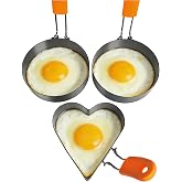 3‑Pack Stainless Steel Egg Rings for Frying Eggs | 3.5‑inch non‑stick rings, 2 round &amp; 1 heart‑shaped. Ideal for fried eggs, breakfast sandwiches &amp; home‑baking
