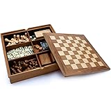Wooden 7-in-1 Chess, Checkers, Backgammon, Dominoes, Cribbage Board, Playing Card and Poker Dice Game Combo Set