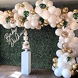 Balloon Garland Arch Kit, White Gold Confetti Balloons 101 PCS, Artificial Palm Leaves 6 PCS, Balloons for Parties, Party Wedding Birthday Balloons Decorations, Baby Shower Decorations for Girl Boy
