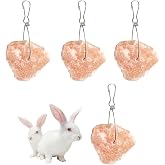 PINVNBY Salt Blocks for Rabbits,4 Pieces Himalayan Small Pets Lick Salt Block Natural Mineral Salts with Hook Hanging Small Animals Chew Toys for Horses Bunny
