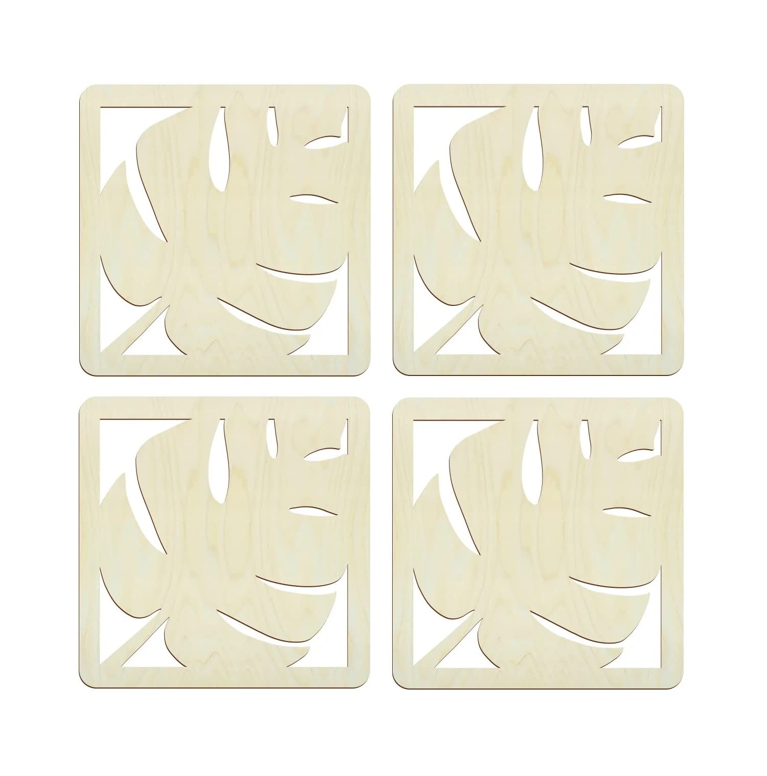 Table placemat set of 4 - Wooden mats for tableware, plates, bowls, pots - Housewarming gift - Decoupage - Premium quality (Leaf TYPE 2 Design)