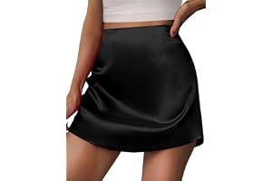Zeagoo Women's Mini Skirts High Waisted Stain Silk Casual A-Line Zipper Short Skirt