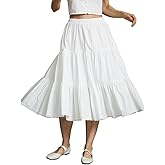 BEAUZSUZSANA 100% Cotton Women Midi Skirt with Pockets Elastic High Waist A Line Lace Tiered Renaissance Skirt