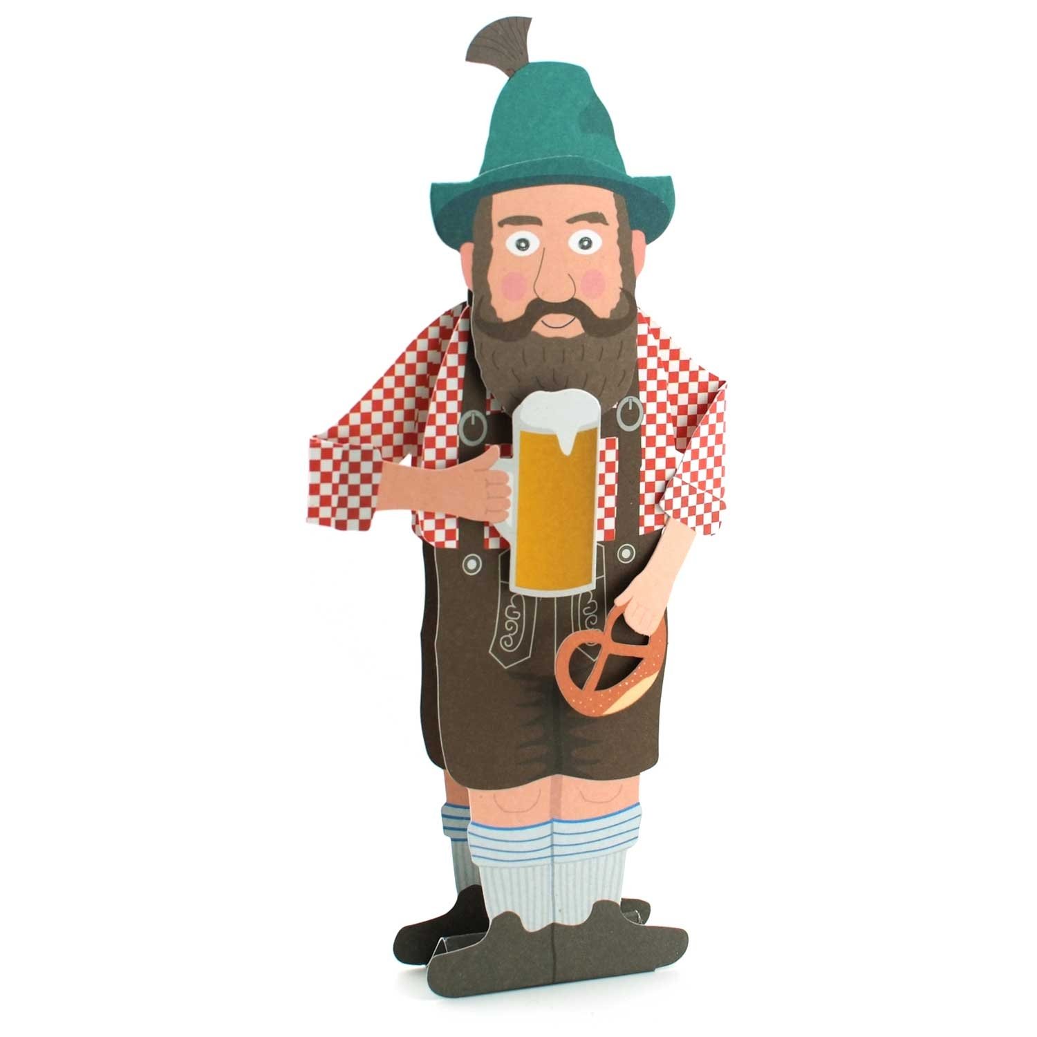 POP-UP CARD BAVARIAN: A folded 3-D-card - can easily stand on a table; a funny greeting card or invitation for an Oktoberfest party with envelope