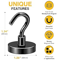 DIYMAG Black Magnetic Hooks, 118 LB Heavy Duty