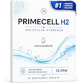 PrimeCell H2 Molecular Hydrogen Effervescent Tablets &ndash; 12ppm High Concentration &ndash; Odorless &ndash; 60 Tablets &ndash; Boost Energy, Antioxidant Support &ndash; Easy Dissolve for Hydrogen-Rich Water