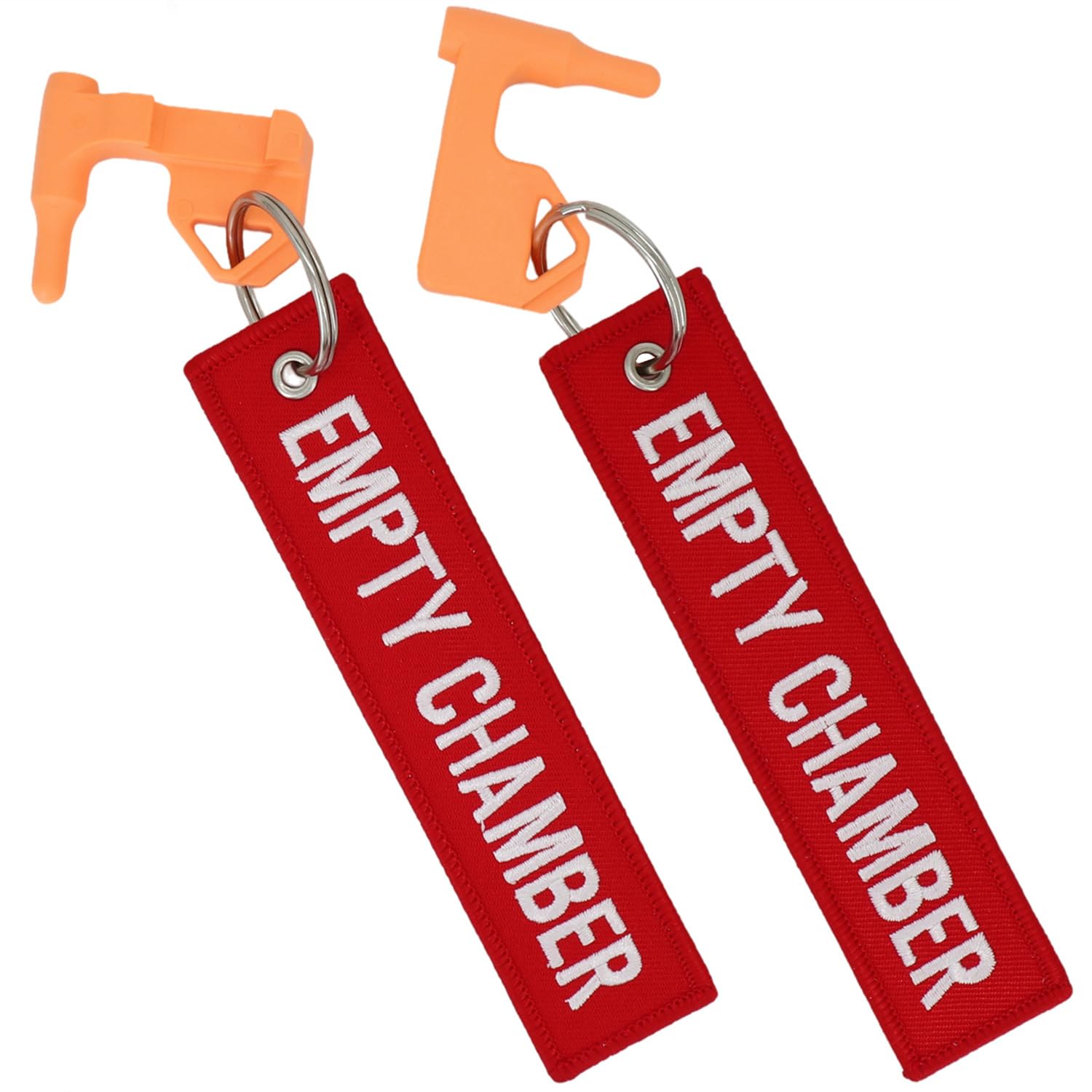 YONCONO 2Pack Chamber Safety Flag Fits Rifle Handguns Shotgun Pistol, Red Embroidery KeyChain Empty Chamber Tags - Universal Compatibility (Red)