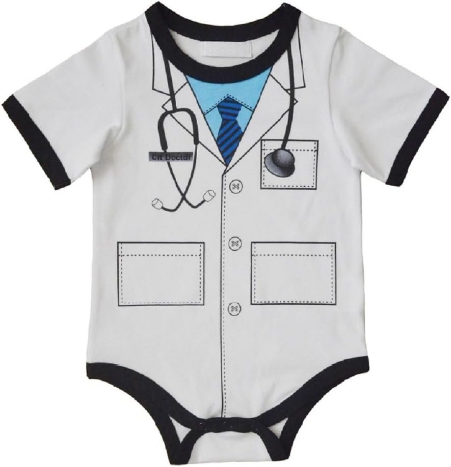 HooyiDoctor Costumes White Baby Bodysuit Boys Clothes Short Sleeve Romper