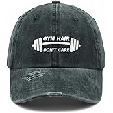 Gym Hair Don't Care Distressed Baseball Cap, Adjustable Funny Trucker Hat for Men&Women,Vintage Embroidered Caps for Workout