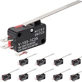 JANDECCN 10Pcs Micro Limit Switch 3 Pin SPDT 1NO 1NC Snap Action V-153-1C25 | Long Straight Hinge Lever Switch for DIY, Machinery Limit Stop, Appliance Control