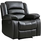 ANJ Black Recliner Chair with Overstuffed Arm and Back, Breathable Faux Leather Manual Reclining Chairs, Living Room Single Sofa Recliners