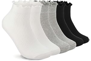 DarkCom 6 Pairs Women's Ruffle Socks Cute Ankle Socks Super Soft Breathable Cool Frilly Socks For Mary Jane Shoes