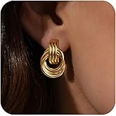 Anniweeny Chunky Knot Earrings for Women, 14K Gold Plated Statement Geometric Drop Dangle Earrings, Lightweight & Hypoallergenic & Trendy Gold Earrings for Women Jewelry Gift