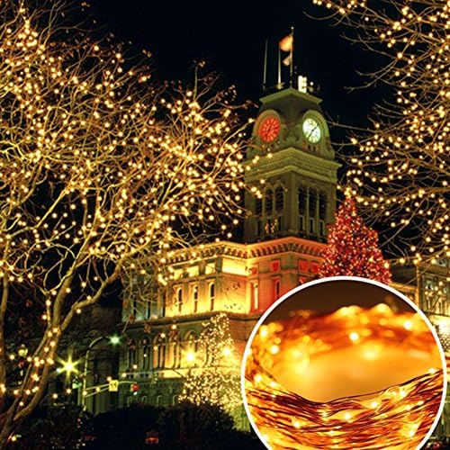 Solar Powered String Lights, 100 LED Copper Wire Lights, Starry String Lights, Indoor/Outdoor Waterproof Solar Decoration Lights for Gardens, Home,Patio, Dancing, Wedding and Christmas Party (Golden)