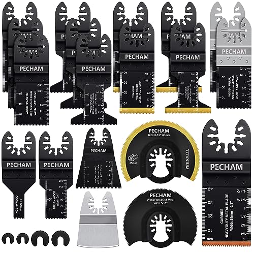 PECHAM 23tlg Multitool Sägeblätter Carbide Hartmetall,Titan-Oszillierende Sägeblätter,Gemischte Kit für hartes Material, Metall/Stahl Nägel/Bolzen/Sch