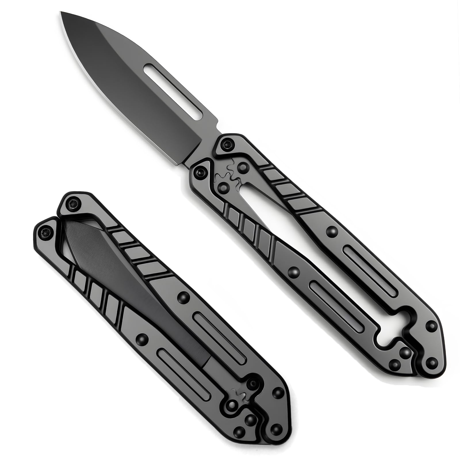 Photo 1 of Automatic Utility Knife,All Metal Construction Carbon Stainless Steel Blade,Quick Change Retractable Box Cutter,3.1" Blade Small EDC Knife,Great Gift for Men Black