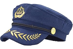 Pinsway Classic Captains Hat with Embroidered Royal Crown, Newsboy Cap Chauffeur Hats, Yacht Hat Nautical 1st Cruise Costume