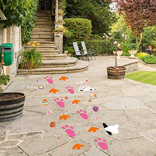 MCpinky Easter Bunny Footprints , 75PCS Easter Stickers for Kids Rabbit Paw Print Floor Decal Stickers for Easter Party Decor Easter Hunt Party