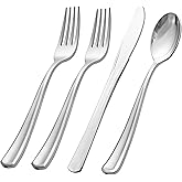 WDF 500PCS Silver Plastic Silverware - Plastic Silver Utensils - 250 Forks 125 Spoons 125 Knives - Heavy Duty Disposable Silverware Sets for Party Baby Shower Wedding Spring