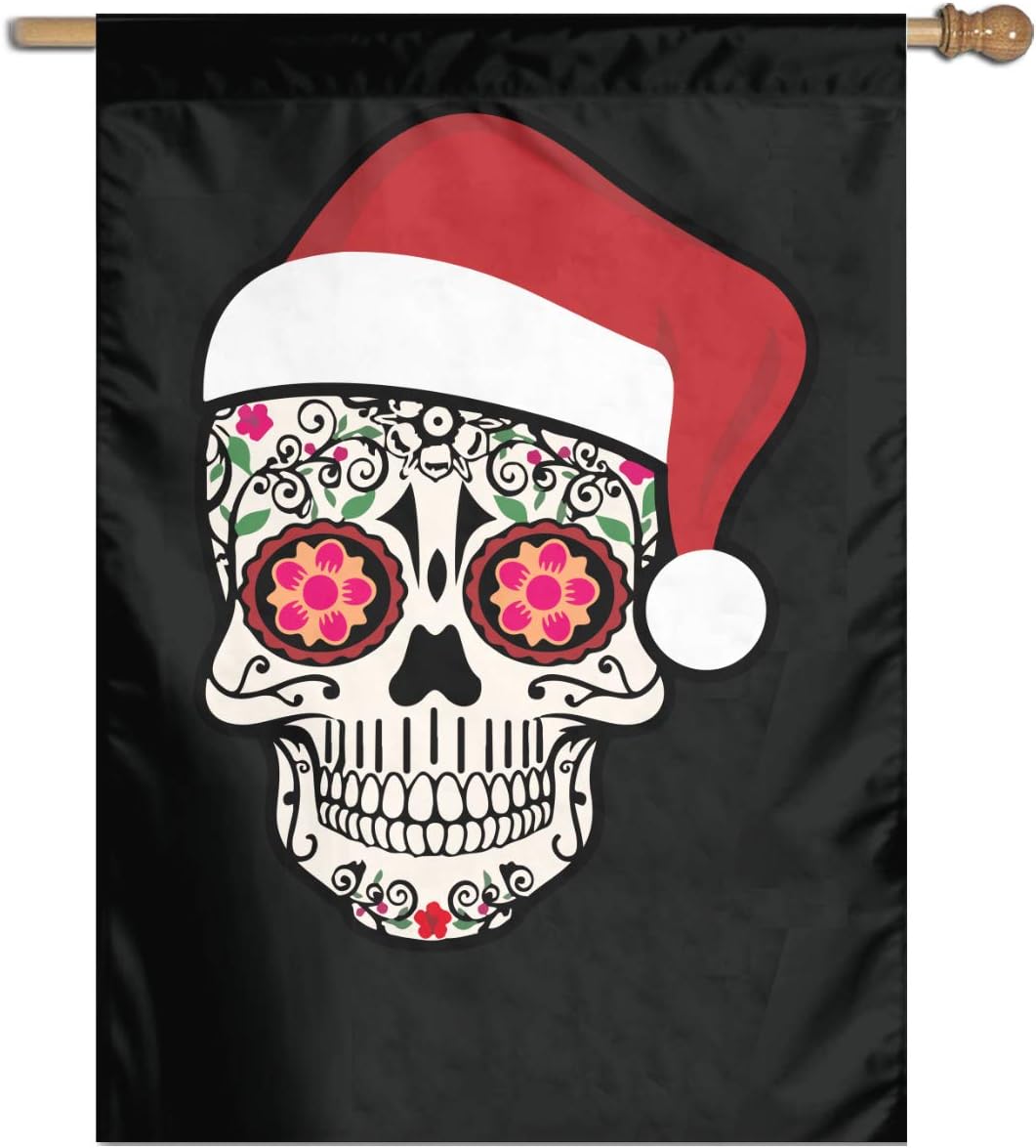 FQ#8FLAG Christmas Santa Sugar Skull Welcome Game Flag Garden Home Vertical Flag 27"x 37"