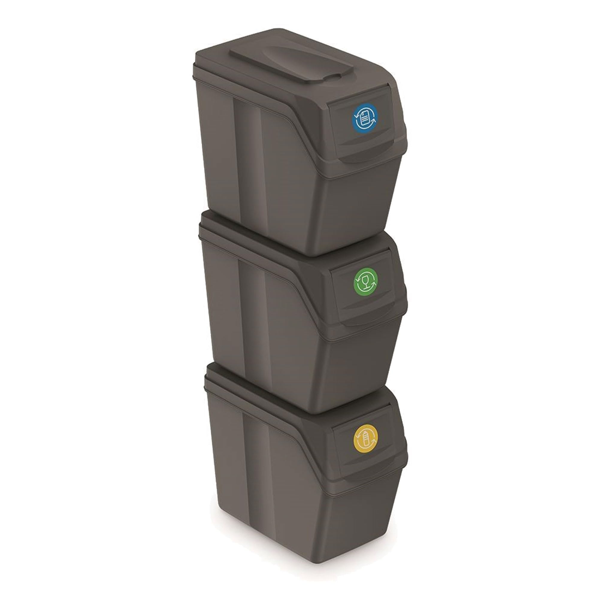 Prosperplast Set of 3 Recycling Bins Total Capacity 60 litres, Stackable, compartments in Grey, 3x20 Litros