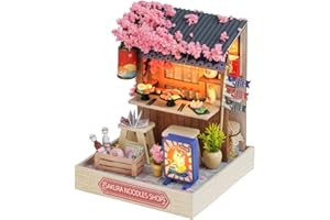 TuKIIE DIY Miniature Dollhouse Kit with Furniture, 1:24 Scale Creative Room Mini Wooden Doll House Plus Dust Proof for Kids Teens Adults(Sakura Noodles Shop)