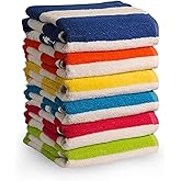 QUBA LINEN 100% Cotton Beach Towels Pack of 6 – Soft, Absorbent & Quick Dry Cabana Striped Pool Towels for Adults – Large, Li