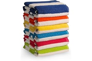 QUBA LINEN 100% Cotton Beach Towels Pack of 6 – Soft, Absorbent & Quick Dry Cabana Striped Pool Towels for Adults – Large, Lightweight, and Durable Cotton Towels for Beach