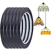 HOBBIESAY 1296 FT 6 Rolls 3mm PET Stained Glass Lead Lines Thin Stained Glass Leading Strips Black Leading Strip Self-Adhesive Lines for Faux Glass Painting Glass Window Art Crafts